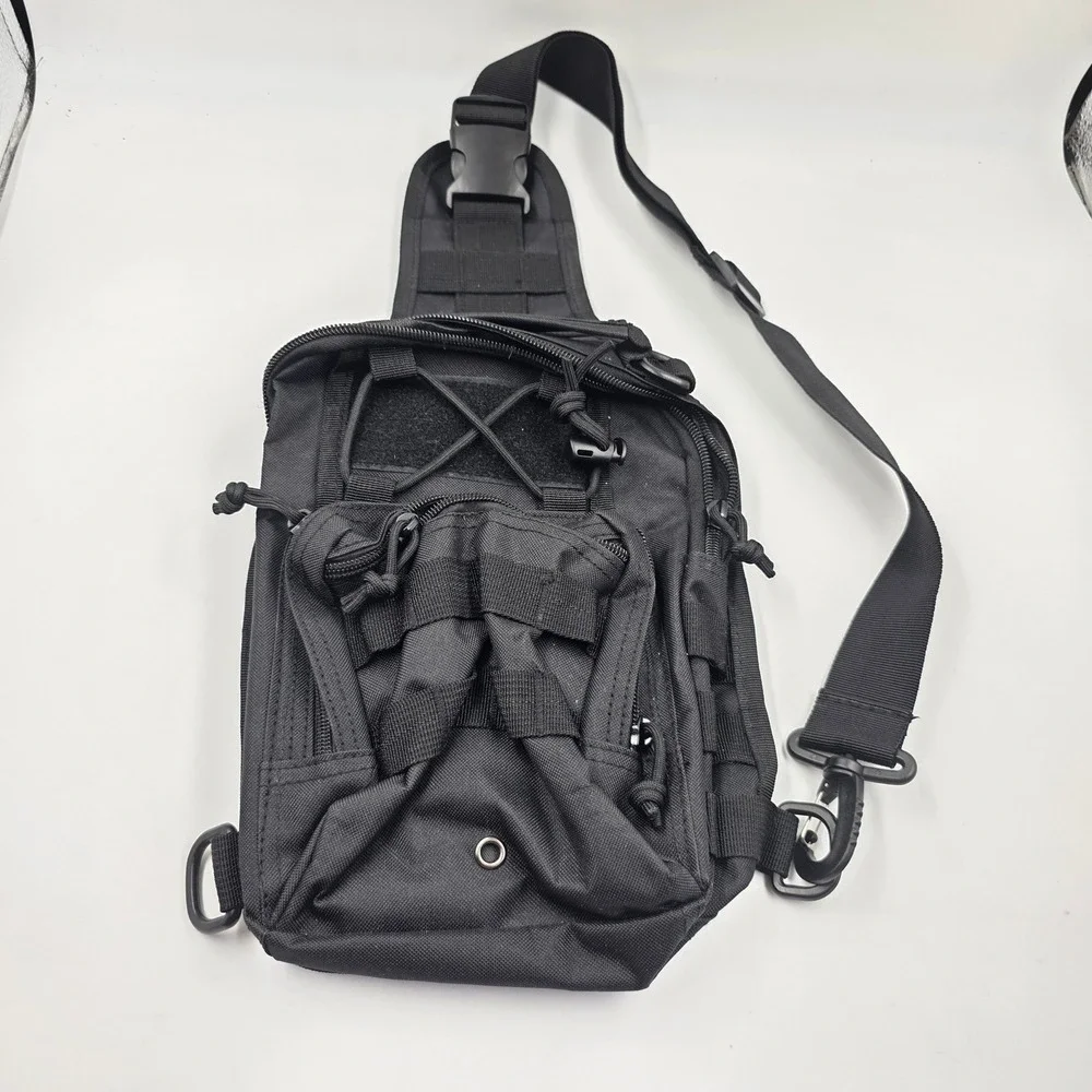 Black Tactical Sling Bag MOLLE Messenger Shoulder Pack Utility EDC Gear